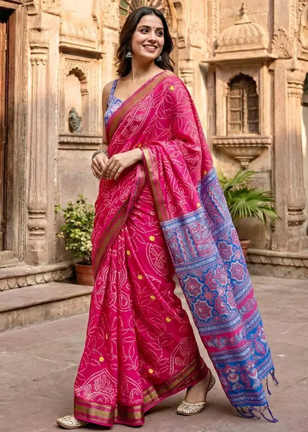 Rani Pink Bandhni Saree